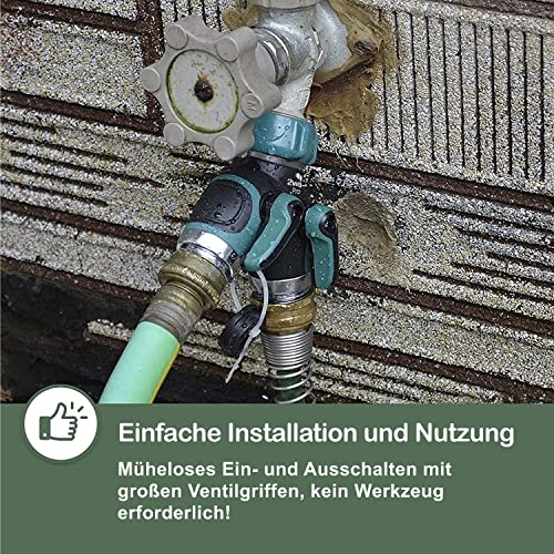 Gartenschlauch-Verteiler 2-Wege Aus Messing – Mit Einzelventilen, 3/4 Zoll, Verlängertem Griff
