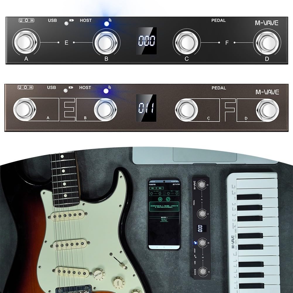 Oniissy Per M-VAVE Chocolate Plus per controller MIDI Footswitch ricaricabile 4 pulsanti, controller a pedale wireless per chitarra (nero)