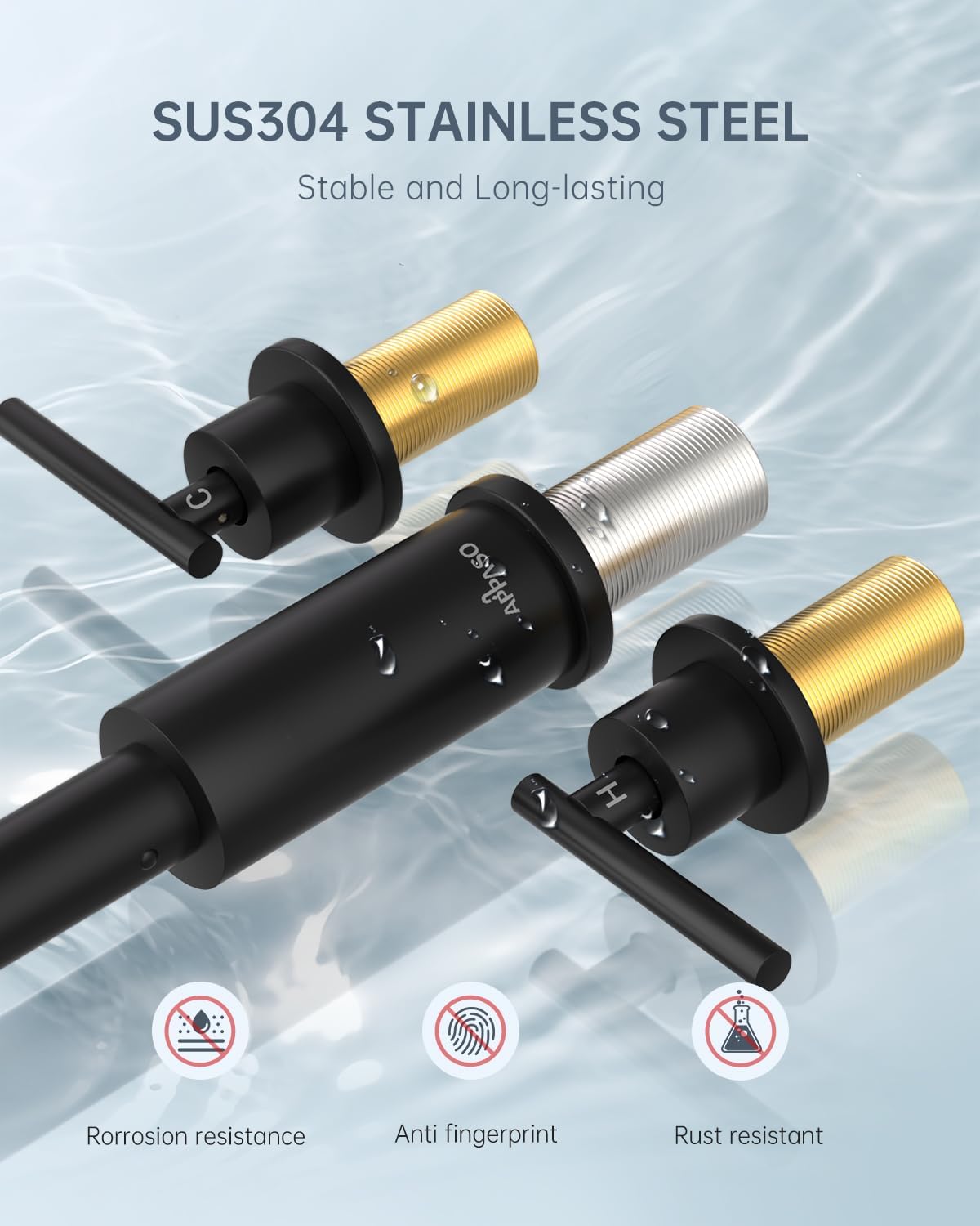 APPASO 2 Handle Kitchen Faucet, 4 Hole Black Kitchen Sink Faucet with Soap Dispenser, Modern High Arc 3 Hole Faucet for Kitchen Sink - Image 6