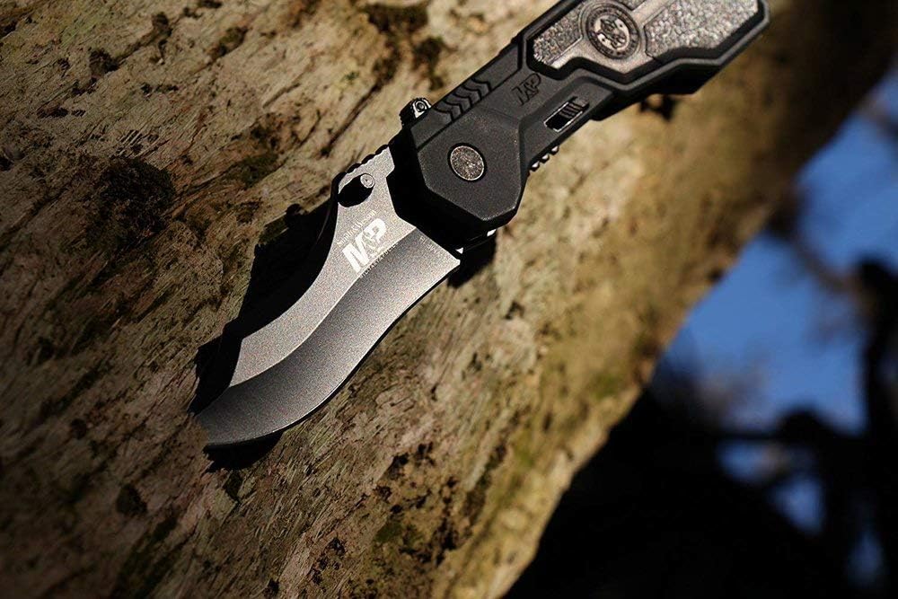 Smith & Wesson M&P SWMP1B 7.1in High Carbon S.S. Folding Knife with 2.9in Clip Point Blade and Aluminum Handle for Tactical, Survival and EDC