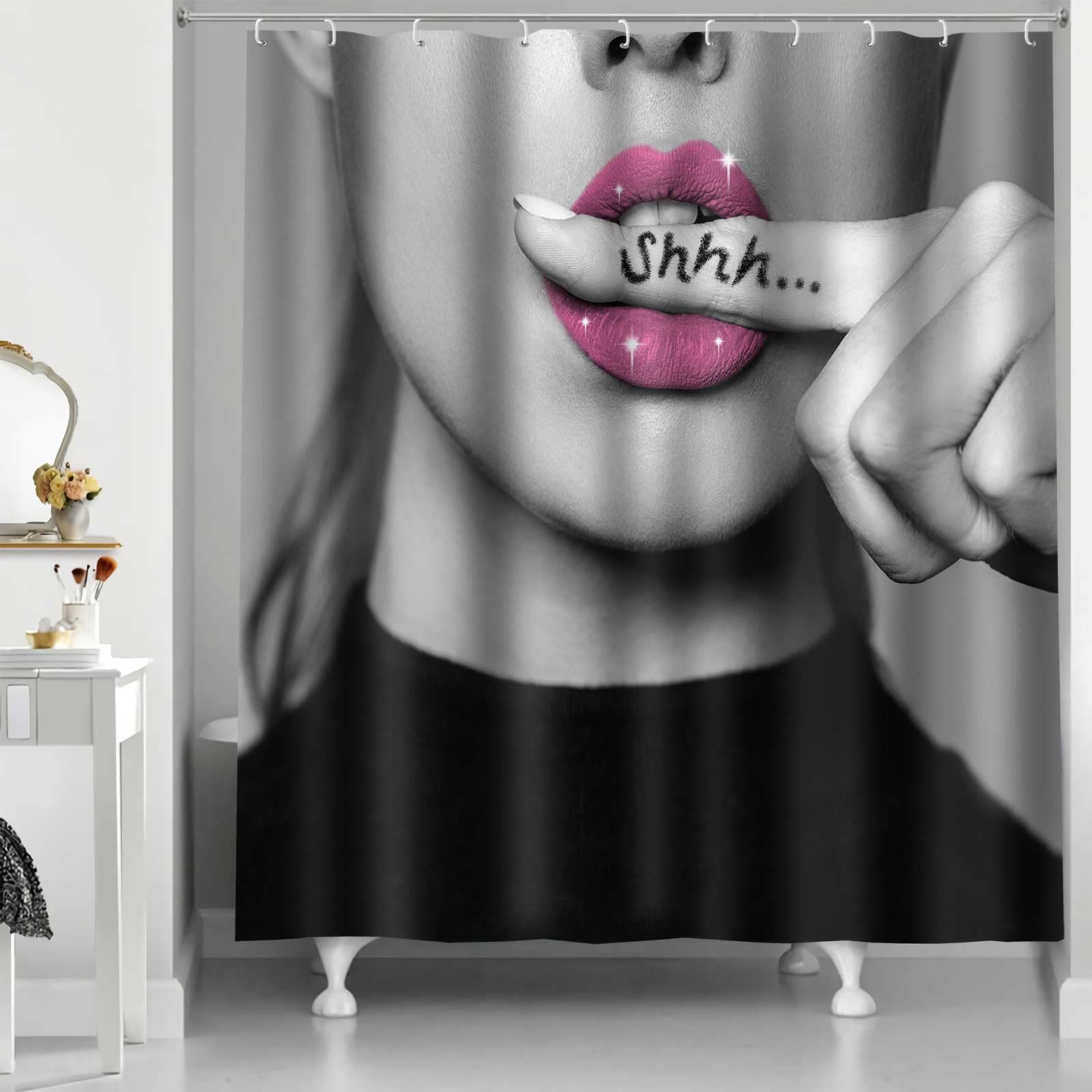 PAEOT Fashion Woman Shower Curtains Glam Girls Lip Bathroom Curtain 72x72 Inches Polyester Modern Women Funny Bath Shower Curtains Set with 12 Hooks