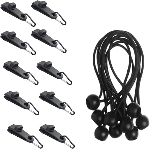 ALANES Tent Clip Fastener Kit Tarp Clips with Ball Bungee Cords Pool Awning Cover Bungee Cord Clip (A)