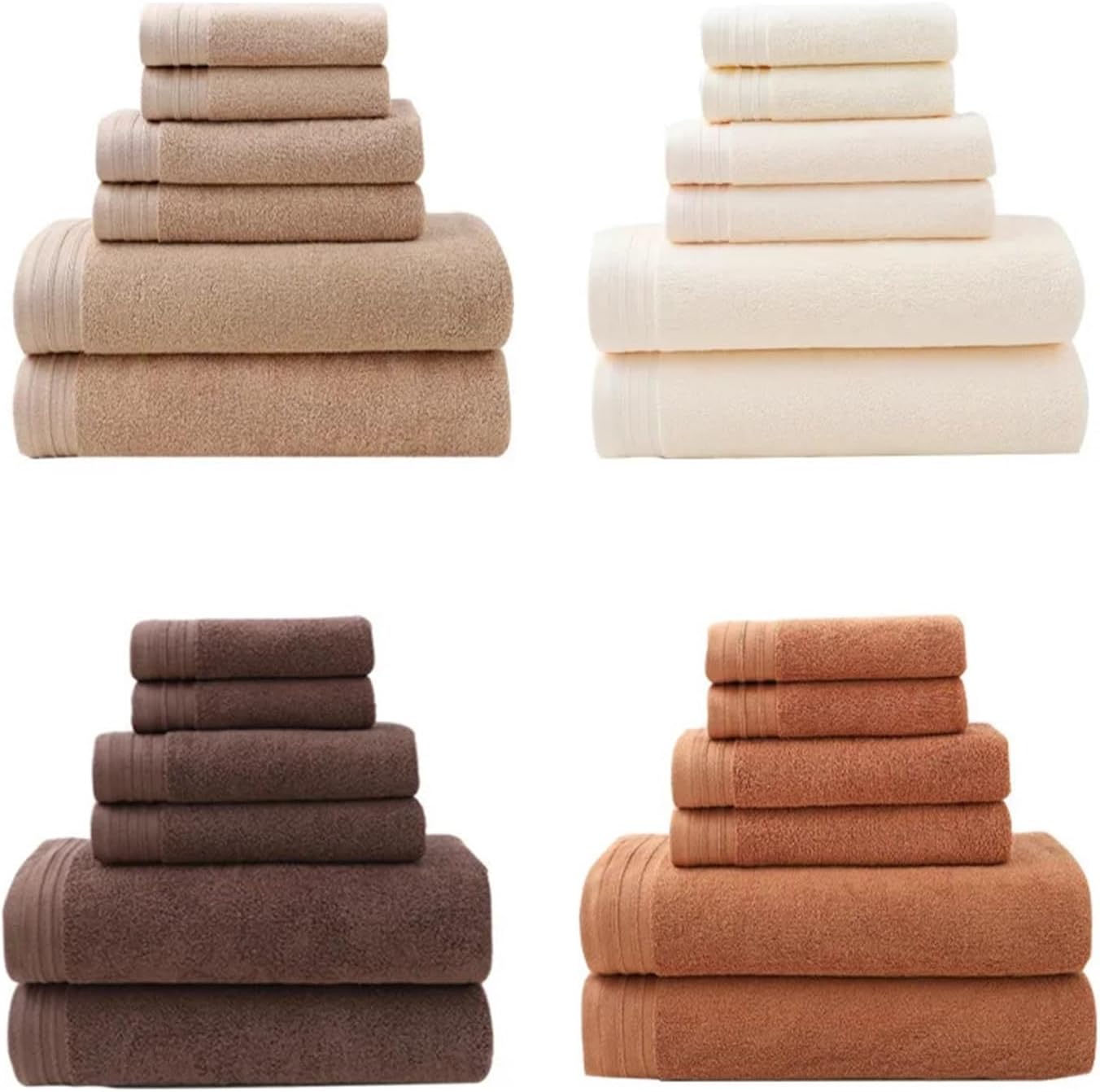 6pcs Cotton Towel Set Adult Face Bathroom Soft Absorbent Solid Color Hotel Spa Bath 70x140cm(Dark Brown)