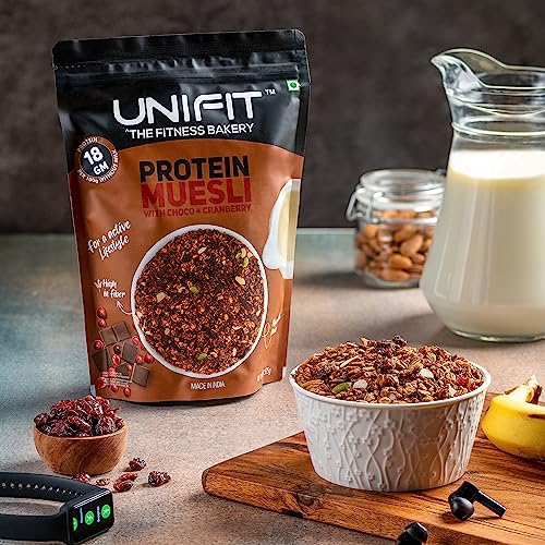 Image of UNIFIT Protein Muesli | 375g of Delicious Nutrition! | High-Protein & Fiber with Fruits, Nuts, Seeds & Dark Chocolate | Healthy Breakfast Cereal with Oats & Crunchy Goodness |