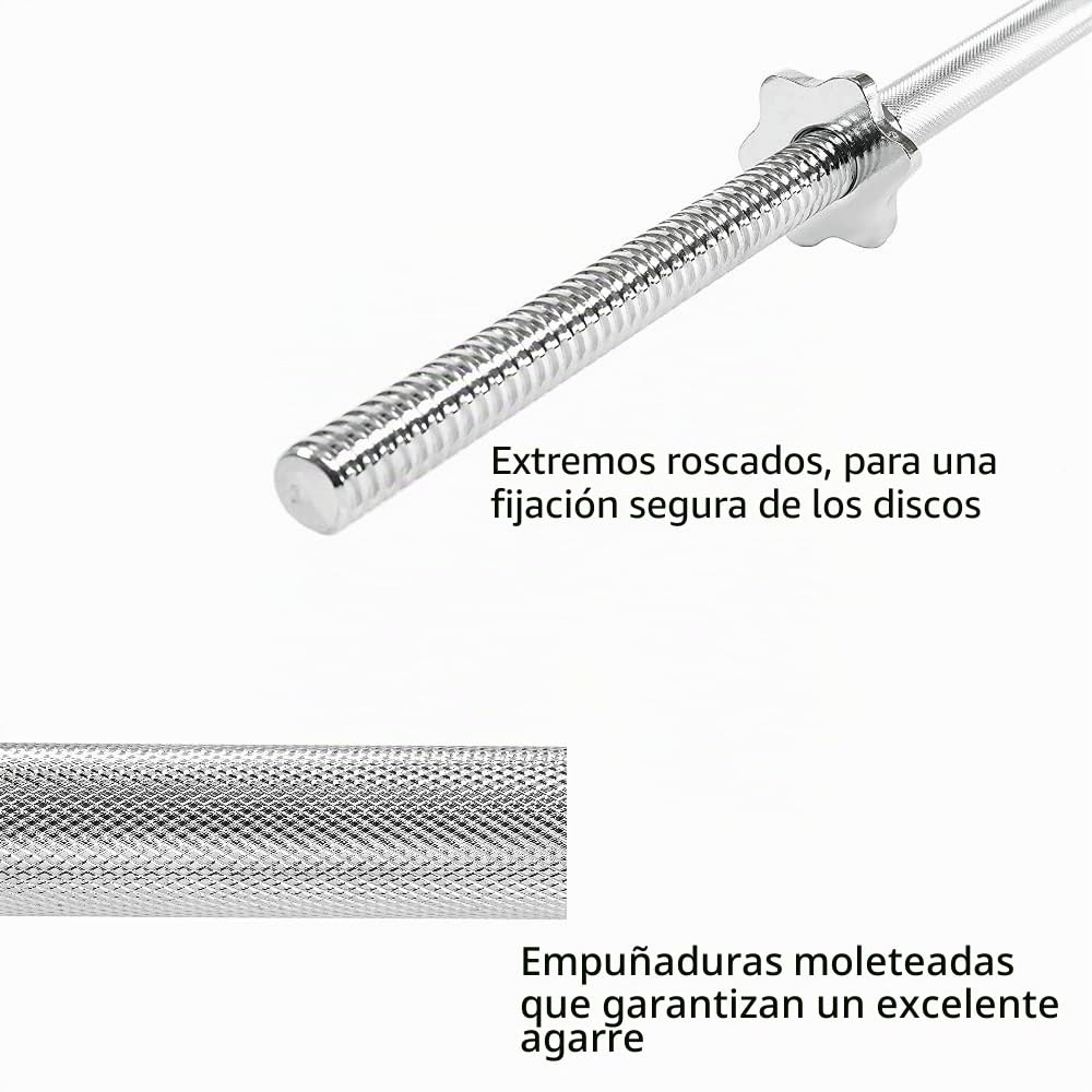 Barra recta cromada de 180 cm de longitud con cierre de rosca de 25 mm de diámetro para gimnasio de pesas