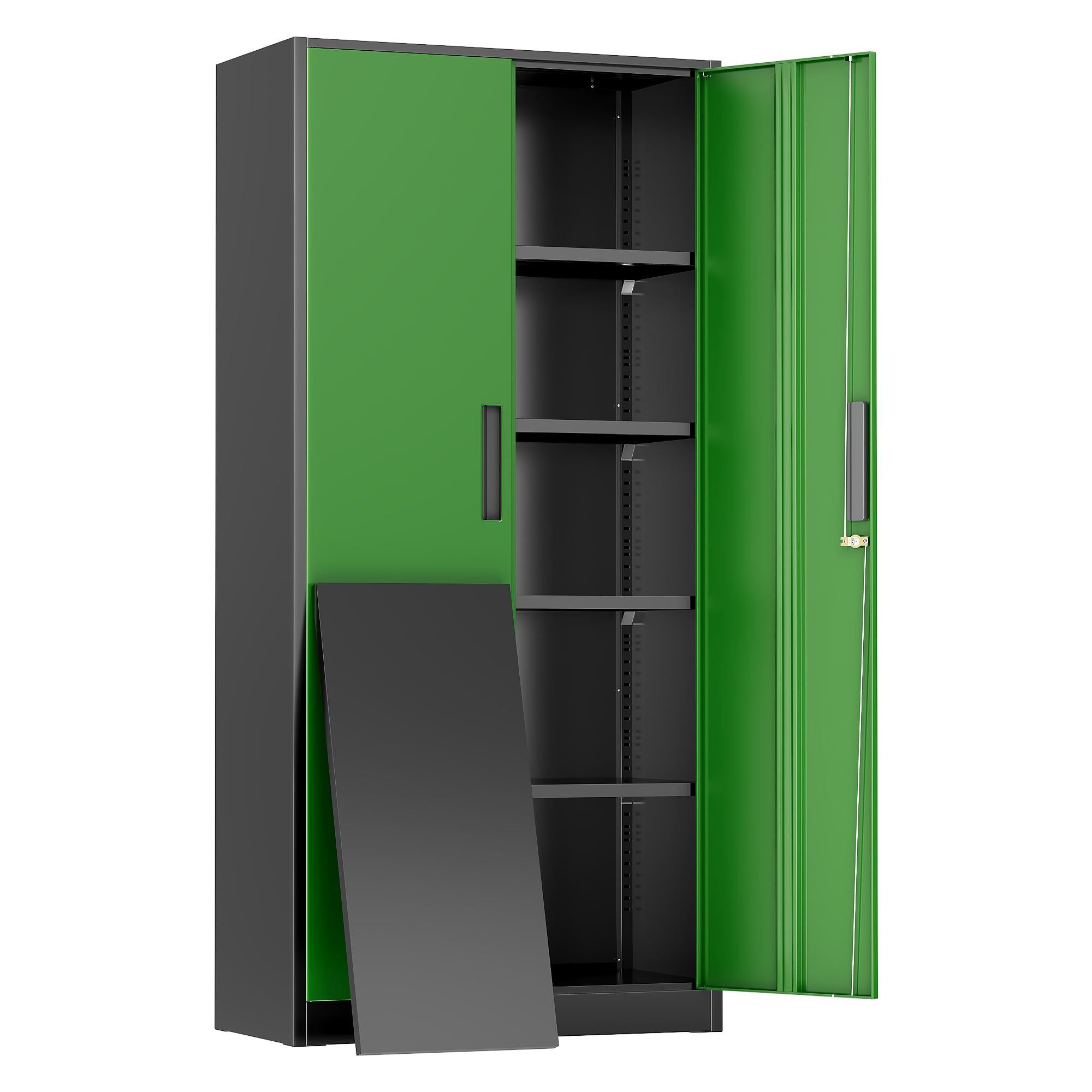 Greenvelly Metal Garage Storage Cabinet, 72" Black Green Tool Steel Locking Cabinet with Doors and 4 Shelves, Tall Cabinets for Garage Storage Systems