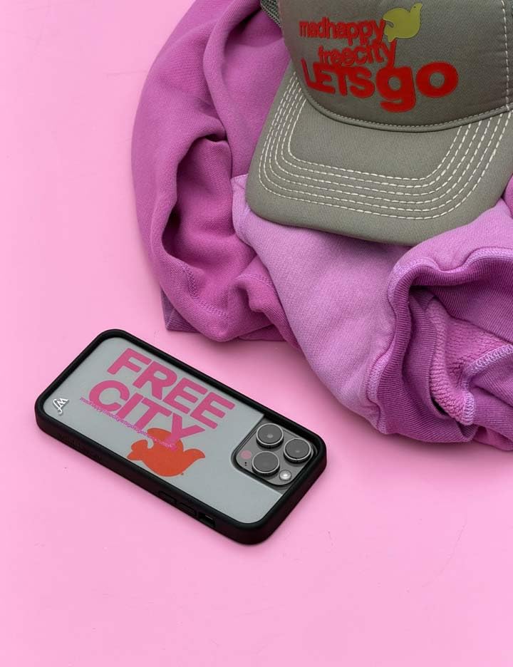 Image of Wildflower Cases - Compatible with iPhone 16 Pro Max | Protective Black Bumper, 6.5ft Drop Test Certified, Women Owned Small Business | Madhappy & Freecity Togetherforever Grey & Pink