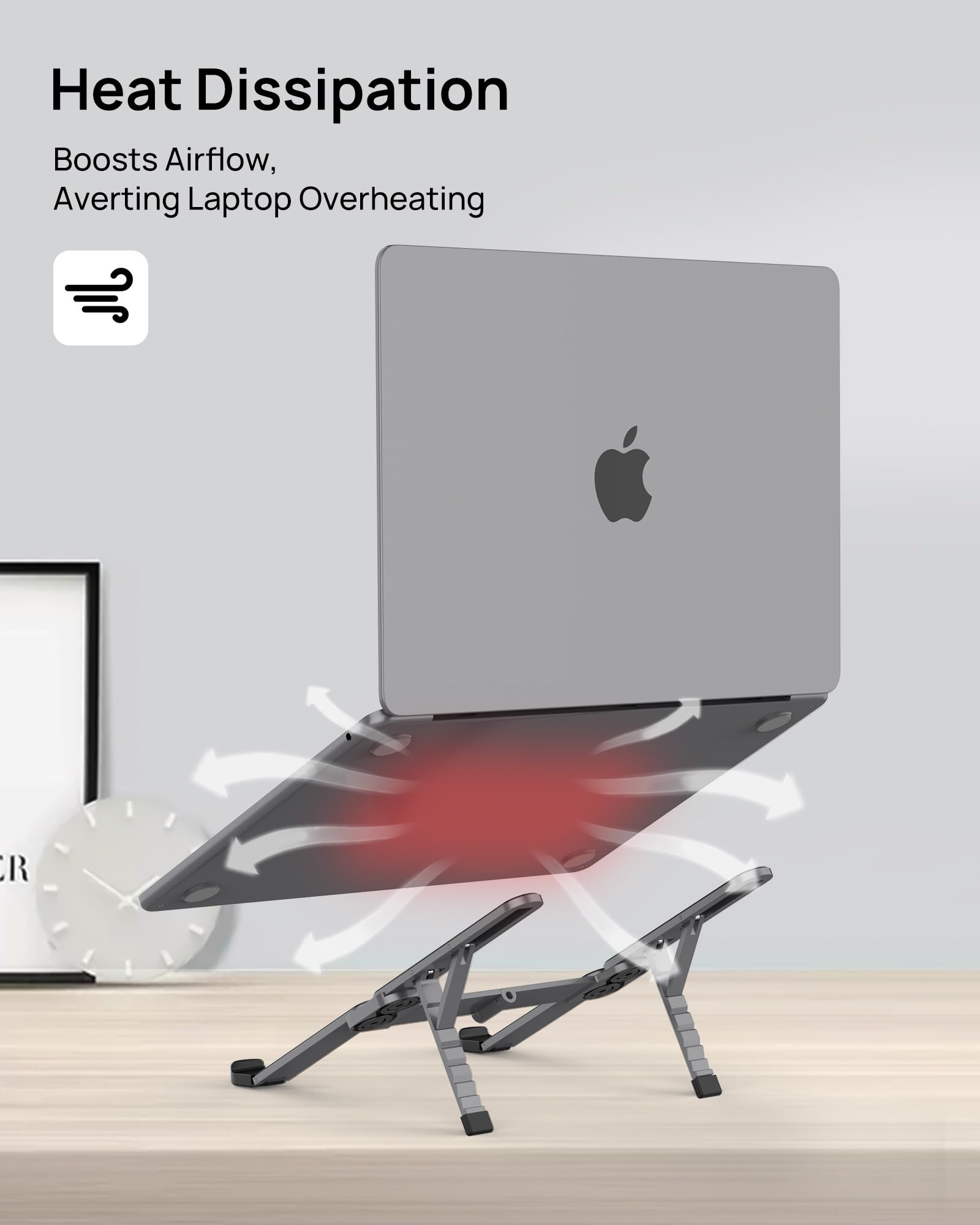 [Ultra compacto] Soporte plegable y portátil para computadora portátil, soporte ligero para tableta para viajes de negocios, biblioteca, cafetería, soporte ergonómico de aluminio de 6 niveles de 9