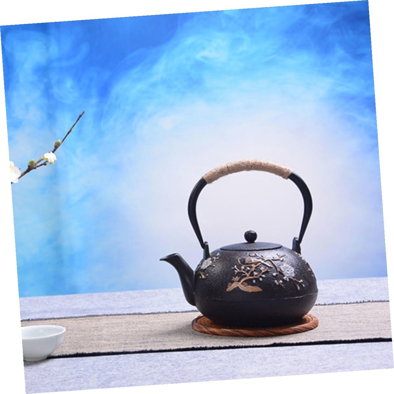 Homoyoyo Tetera Vintage de Hierro Fundido Infusor y Asa Cómoda para Hogar, Tetera Japonesa Negra Adecuado para Preparar Infusiones y Té en Casa