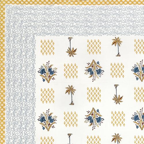 Image of BLOCKS OF INDIA Hand Block Printed 300 TC Cotton Super King Size Bedsheet(106 x 106) (Tree Mustard)
