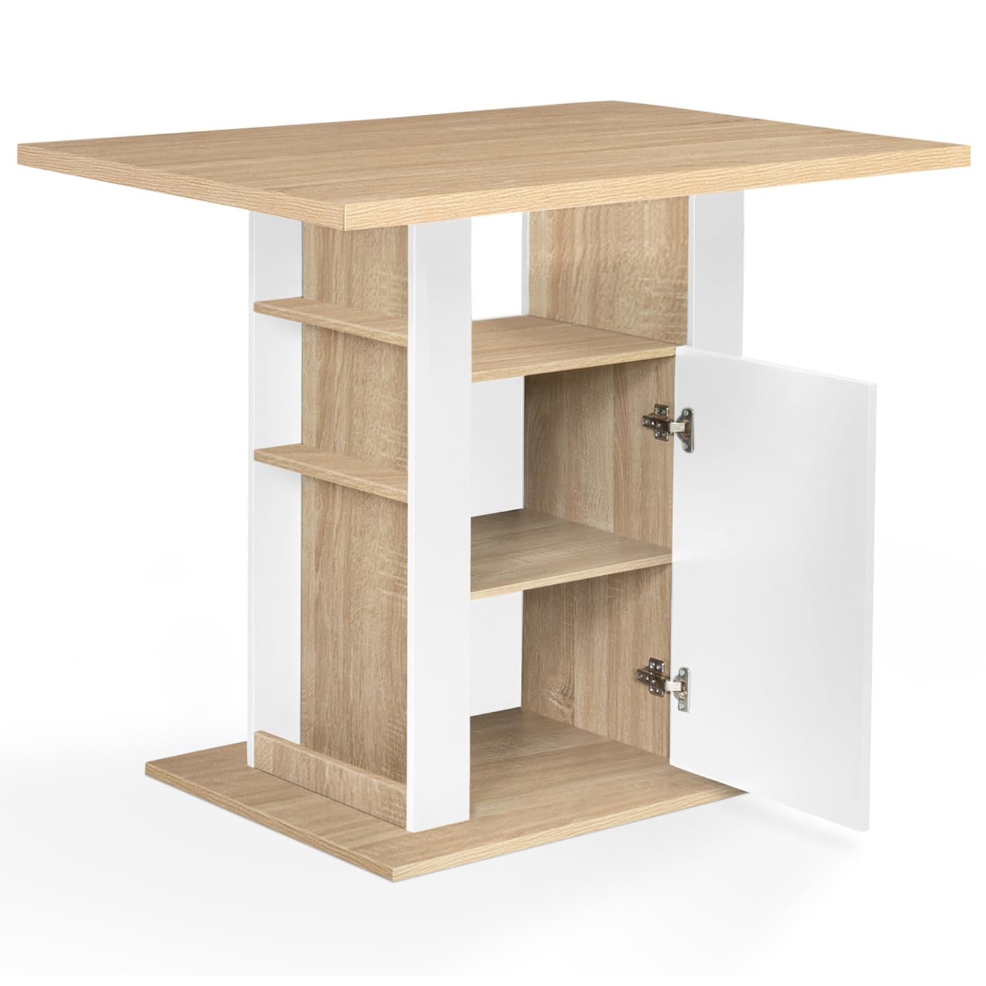 IDMarket - Ilot central UGO 110 cm bois blanc et imitation hêtre avec rangements