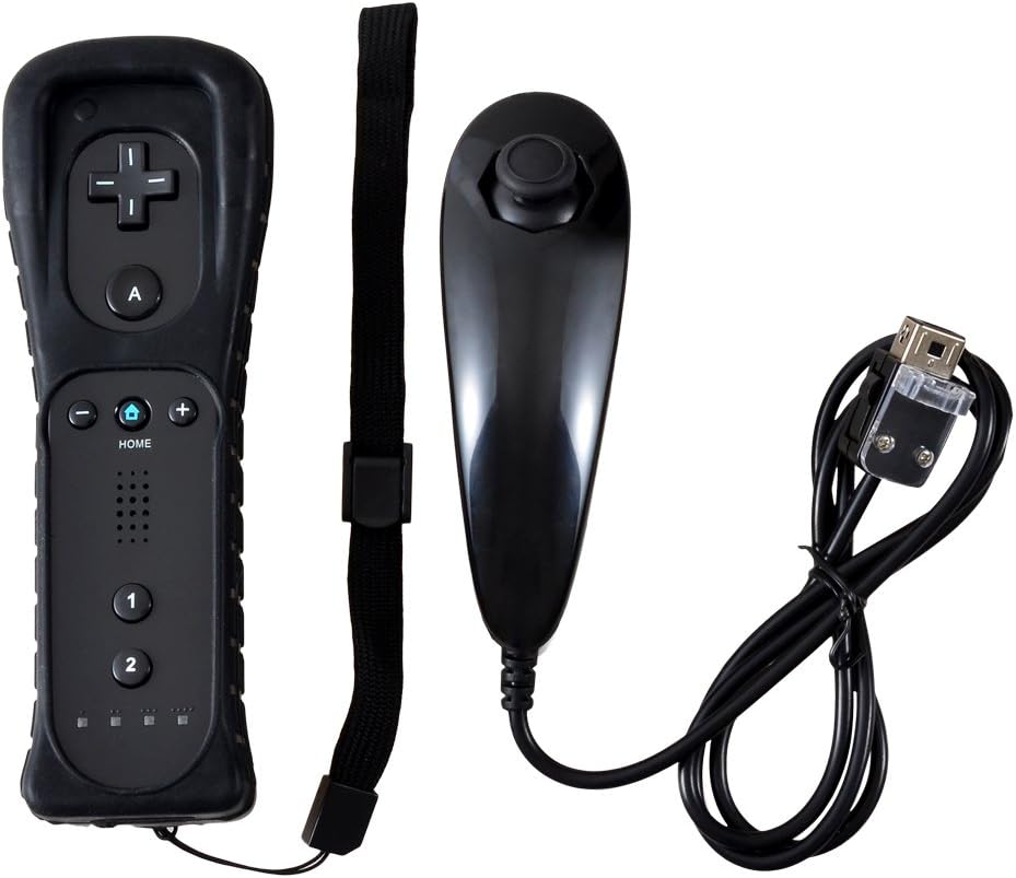 Controller for Wii, Built in Motion Plus Remote for Wii/Wii U with Silicon Case and Security Strap (Black Set)