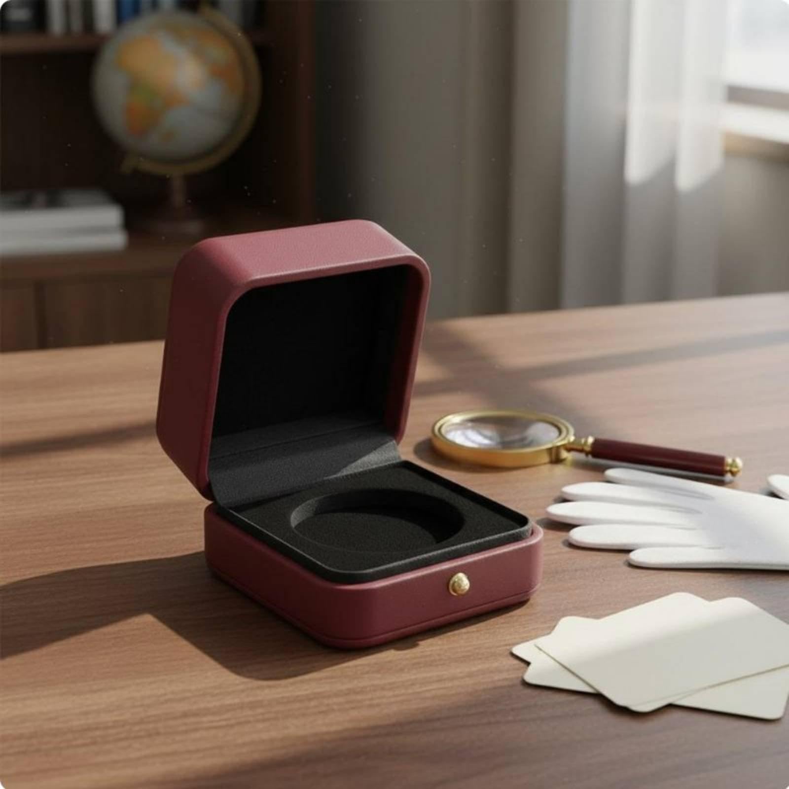 Estuche para Conmemorativas en Piel Sintética Forrada con Terciopelo Suave, Ideal para Numismáticos, Coleccionistas Y como Regalo, 4 Piezas