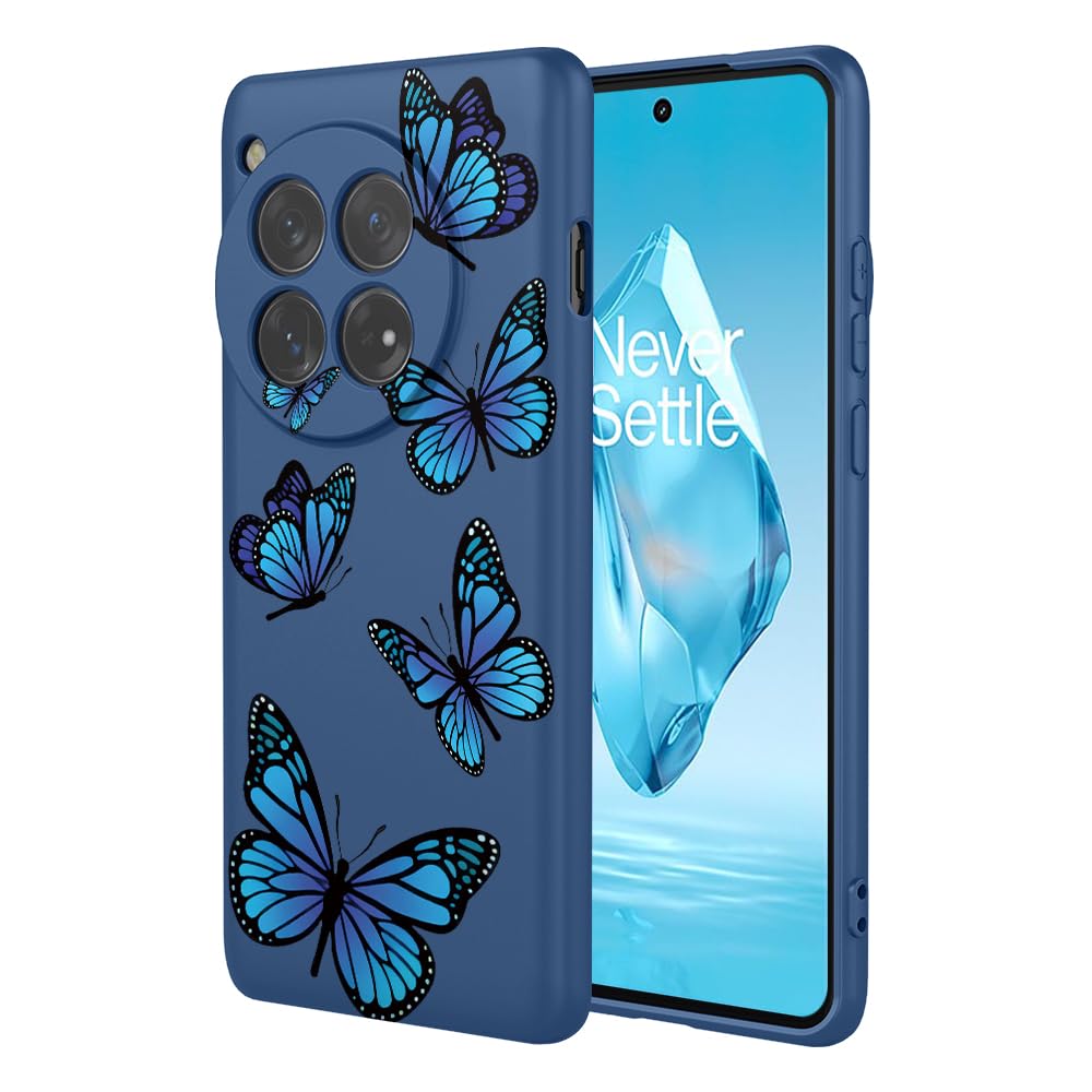 HTXWXJC Phone Case for OnePlus 12R Case, OnePlus Ace 3 CPH2609, CPH2585 Case Shockproof Flexible Bumper TPU Soft Case Butterfly Pattern Phone Cover
