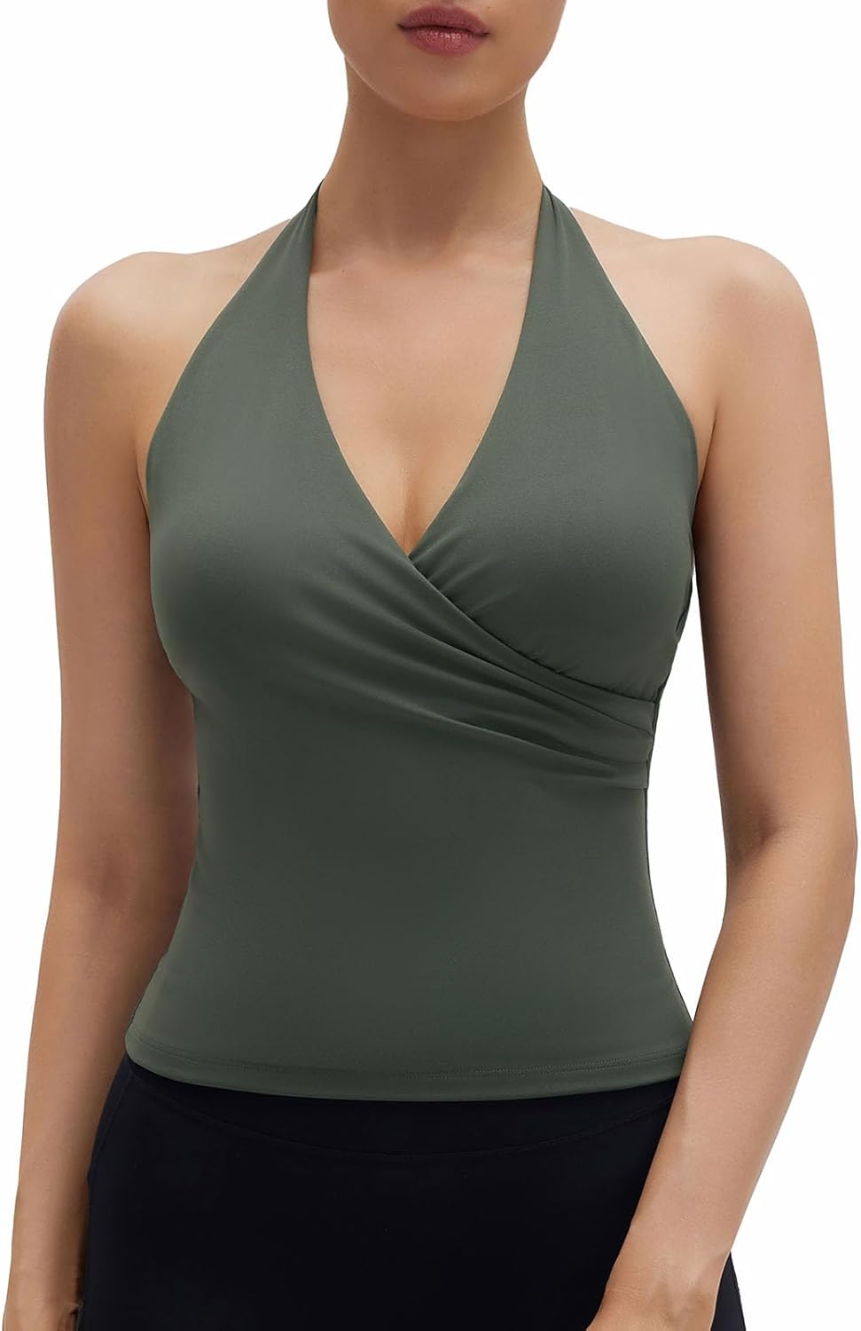 SUUKSESS Women Halter Tank Tops Deep V Neck Wrap Workout Crop Top Yoga Padded Bra