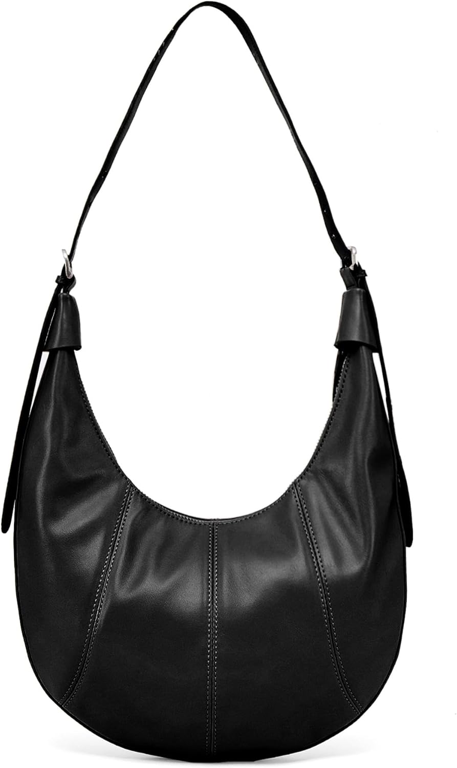 NEWBELLA Women’s Soft PU Leather Crescent Hobo Bag – Foldable Shoulder Purse with Zipper Closure, Stylish Slouchy Tote