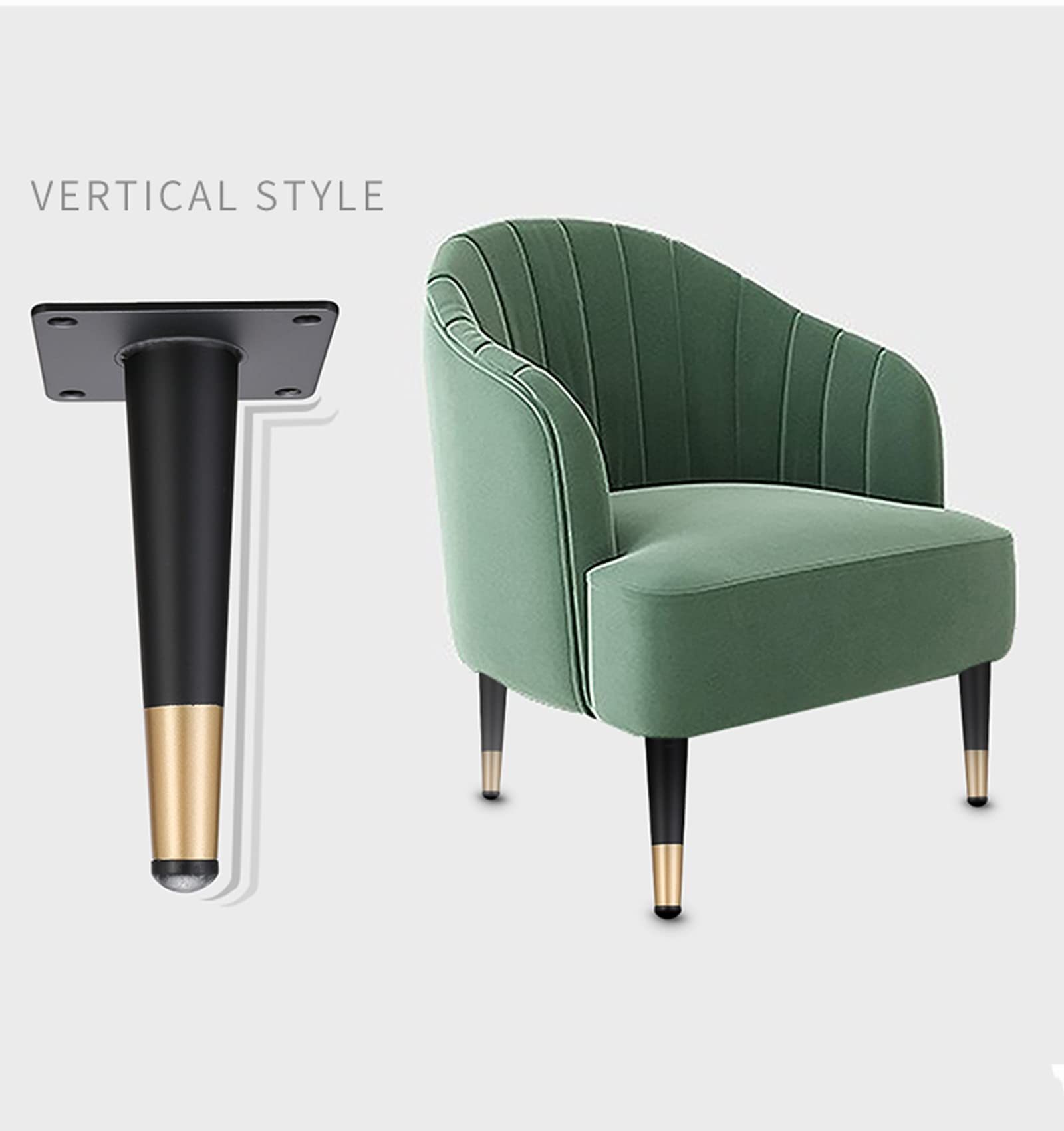 Piedini per Mobili Piedini di Supporto Sostitutivi per Divani Gambe Dritte Coniche in Metallo per Mobili per Armadi Divani Sedie Tavoli 4 Pezzi Altezza 10-72 cm (55 cm/21,7 Pollici Nero + Oro)