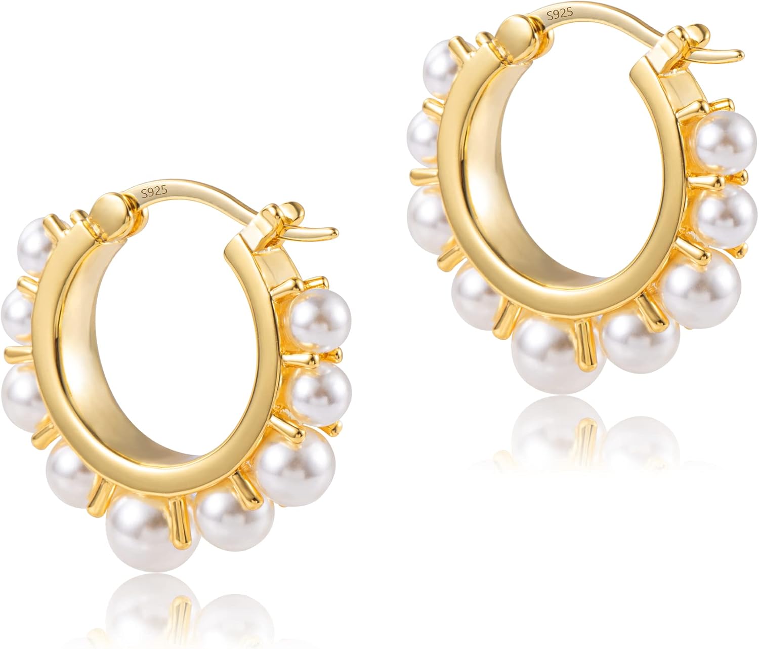 Gold Pearl Earrings for Women Hypoallergenic Sterling Silver Post Gold Pearl Hoop Earrings Pearls Earings for Women Jewelry Gifts - Image 8