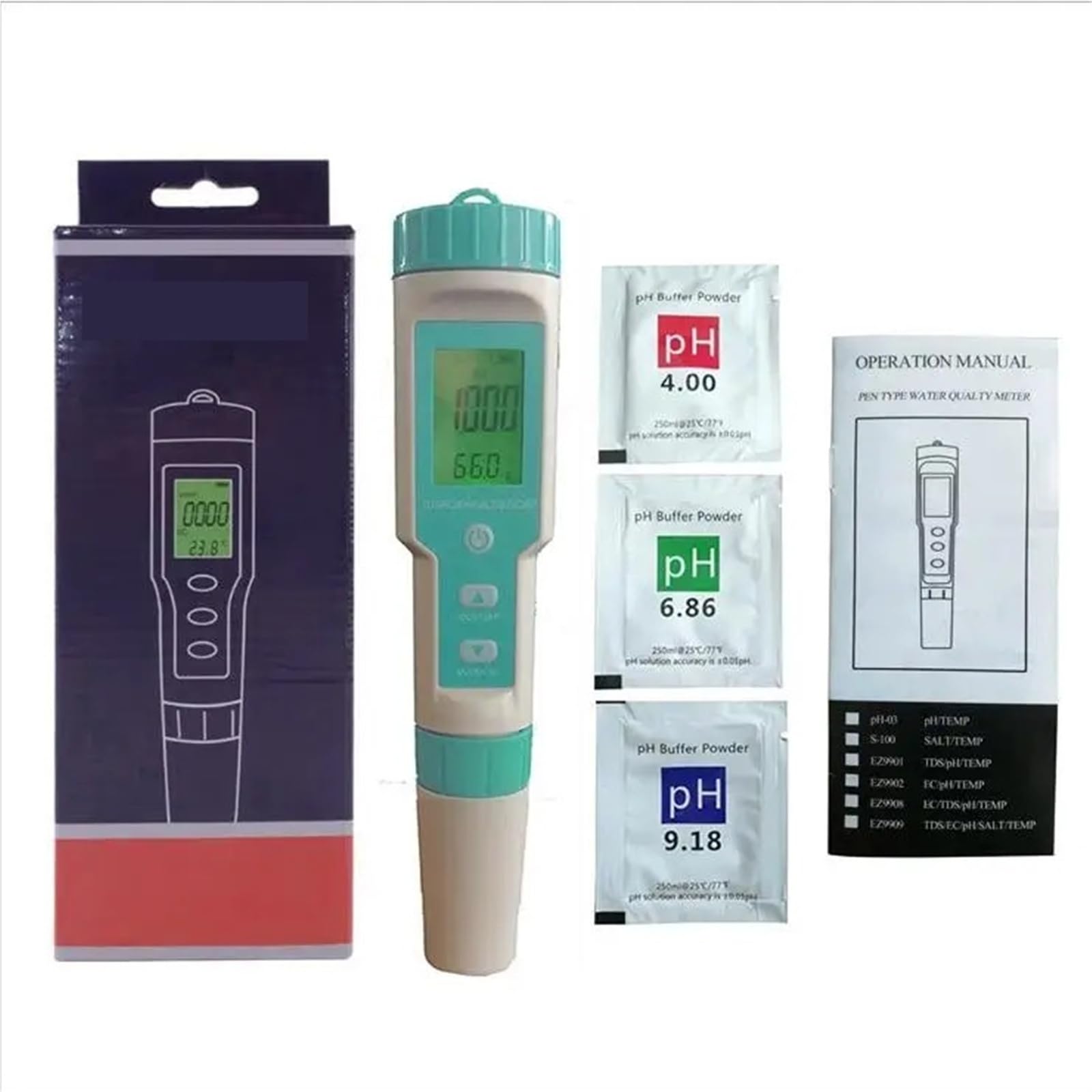 Digital pH Meter, 7 in 1 Multifunctional PH TDS EC ORP Salinity SG Temp Meter Pen Type IP67 ATC for Hydroponics, Aquarium