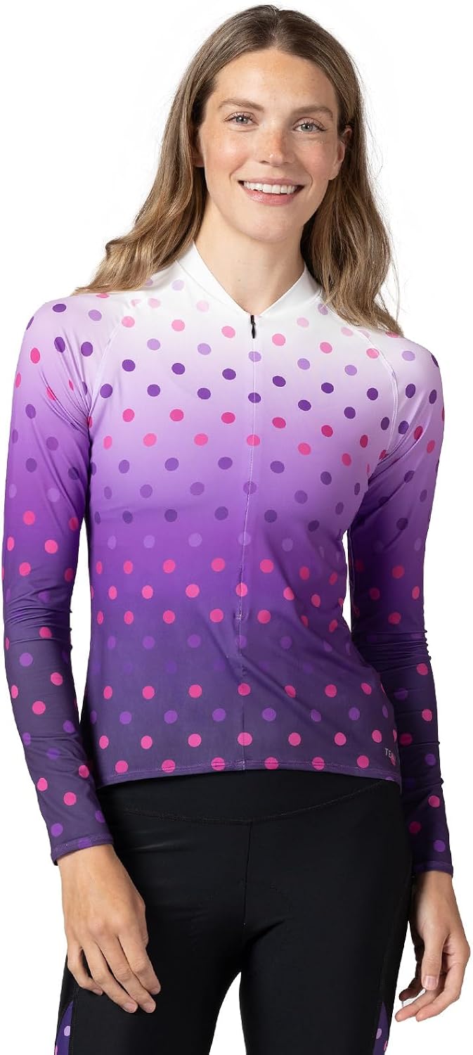 Terry Soleil Long Sleeve Bike Jersey - Womens Athletic Fit UPF 50+ Sun Protection - 14 Inch Front Zip Cycling Top