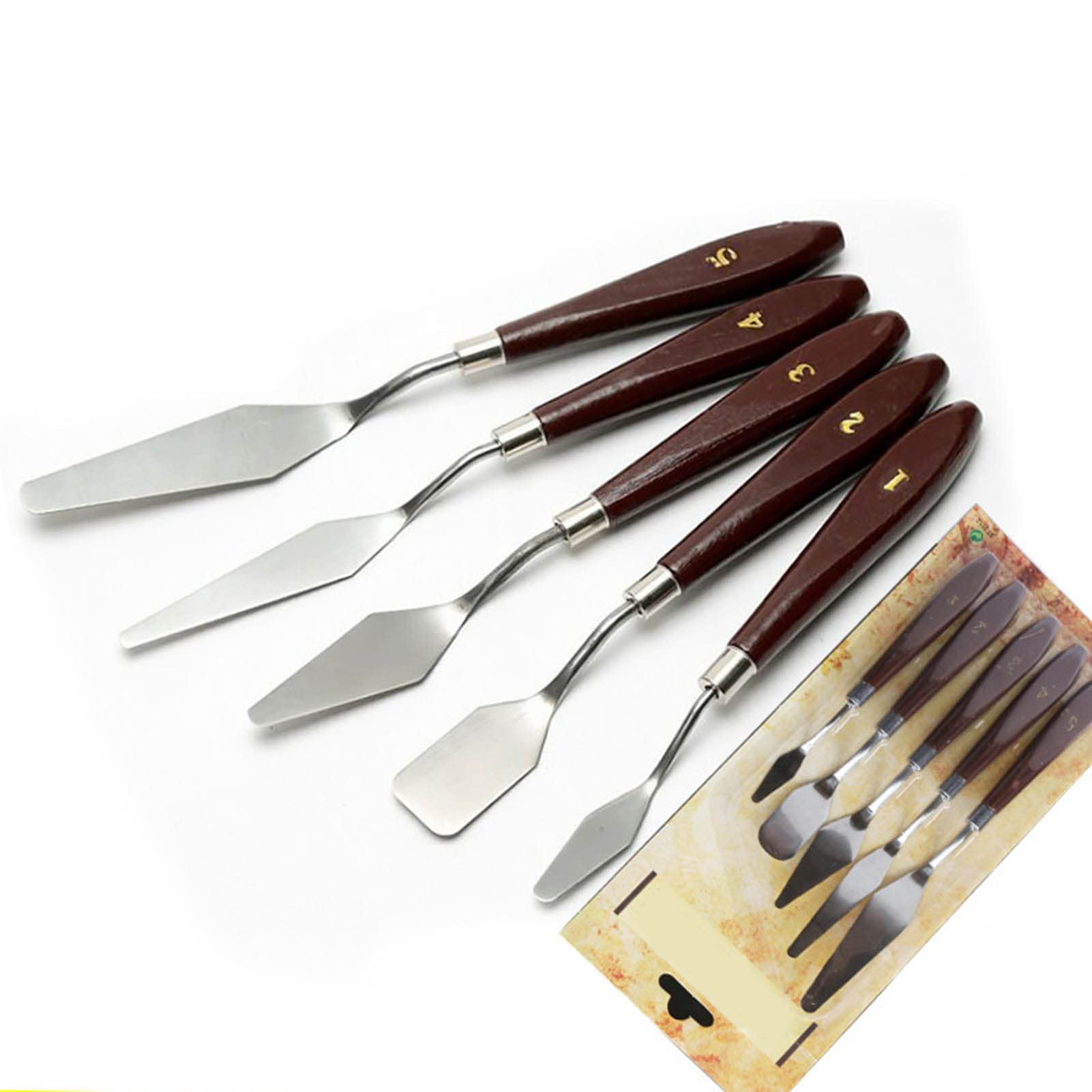 5Pcs Stainless Steel Oil Painting Spatula Wooden Handle Palette Scraper Set Paint Spatula for Artists Students