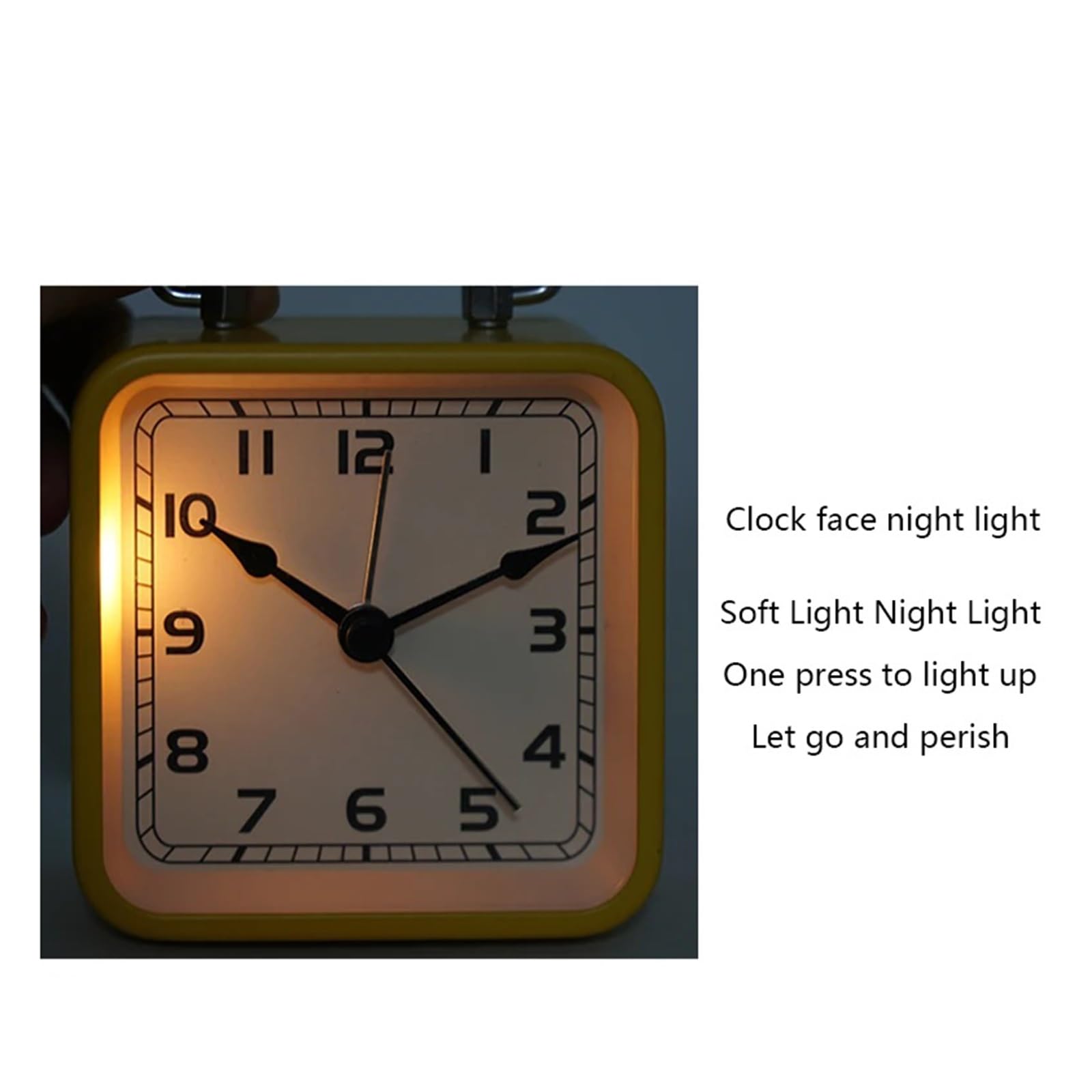 Despertador, Reloj de escritorio pequeño metal cuadrado, silencioso(Yellow)