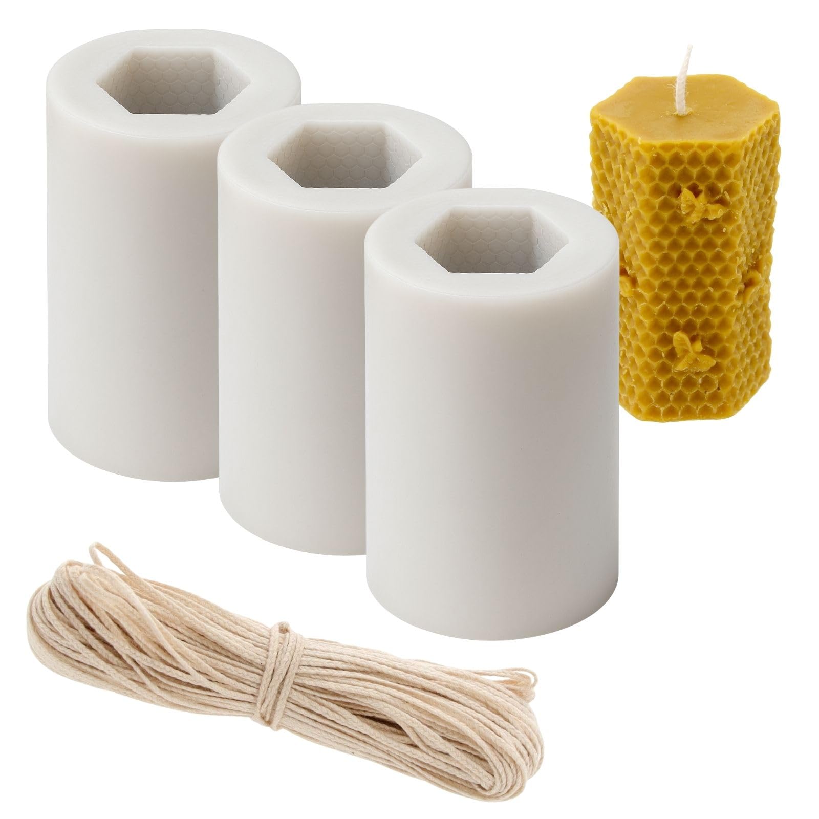 3 x silikonowa forma do świec + knot 20 m – silikonowa forma do produkcji świec (3 x plaster miodu z pszczołą + knotem)