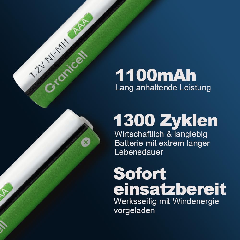 Granicell 8-Slot Akku Ladegerät mit 16 Stück Akkus (8X AA 2800mAh + 8X AAA 1100mAh), 1.2V Mignon Micro NI-MH Wiederaufladbare Batterien (Vorgeladen), XXL Familien-Kombiset