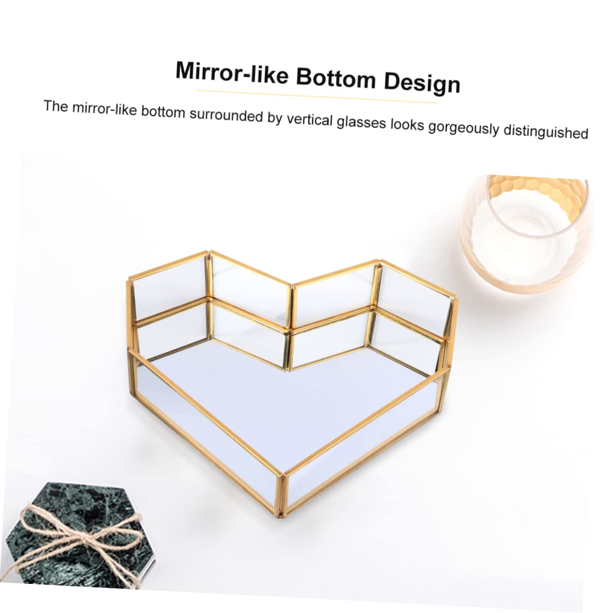 SHERCHPRY Glas Tablett Herzform Vintage Goldener Kupfer Bar Glastablett Kuchen Desserttablett Schmuckhalter Aufbewahrungstablett Für Zuhause Schlafzimmer Wohnzimmer