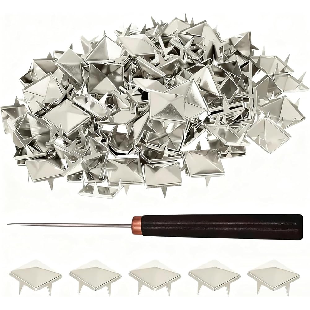 Udsknv[Ksl As Shown For Clothing Studs, 10 Mm Silver Pyramid Studs, Four-Jaw Square Metal Studs, Crafts, Diy