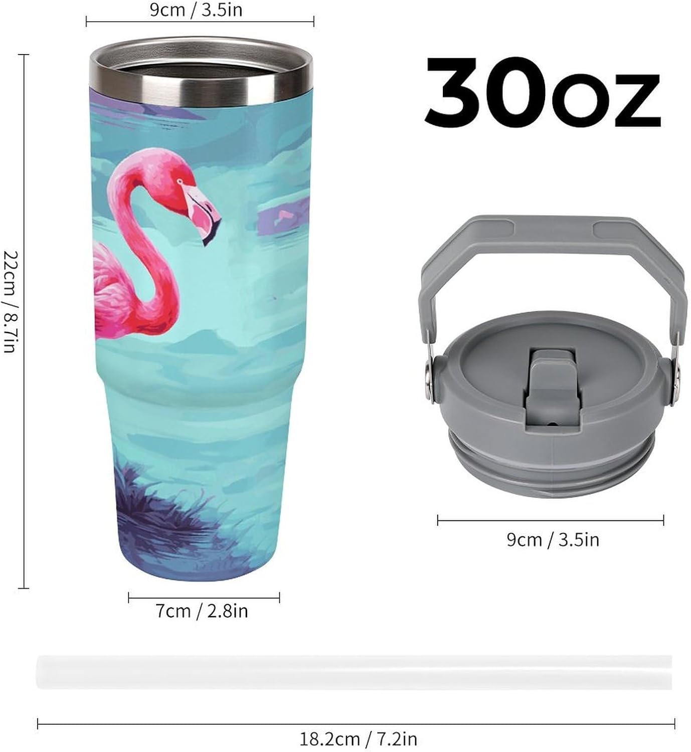 Pink Flamingos Water Bottle 30 Oz Fits Car Cup Holder,Insulated Coffee Mug Large Capacity Car Cups,Stainless Steel Double Wall Sport Bottle for Travel Sports Gym