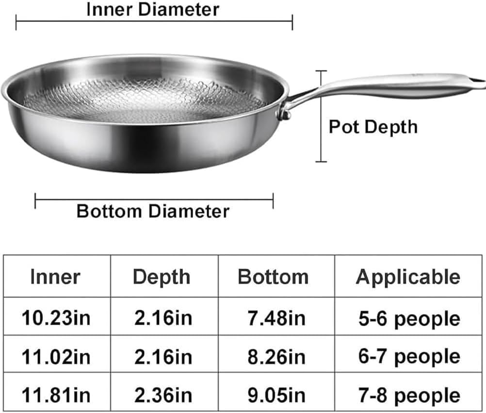 Titanium Pro Pan,Pure Titanium Hammered Pan,Titaniums Frying Pans Nonstick for Cooking No-Coating Nonstick Technology (No lid,10.23 in)