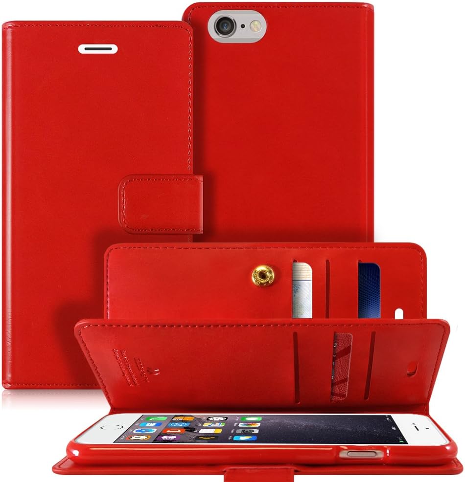 GOOSPERY Mansoor Wallet for Apple iPhone 6S Plus Case (2015) iPhone 6 Plus Case (2014) Double Sided Card Holder Flip Cover - Red
