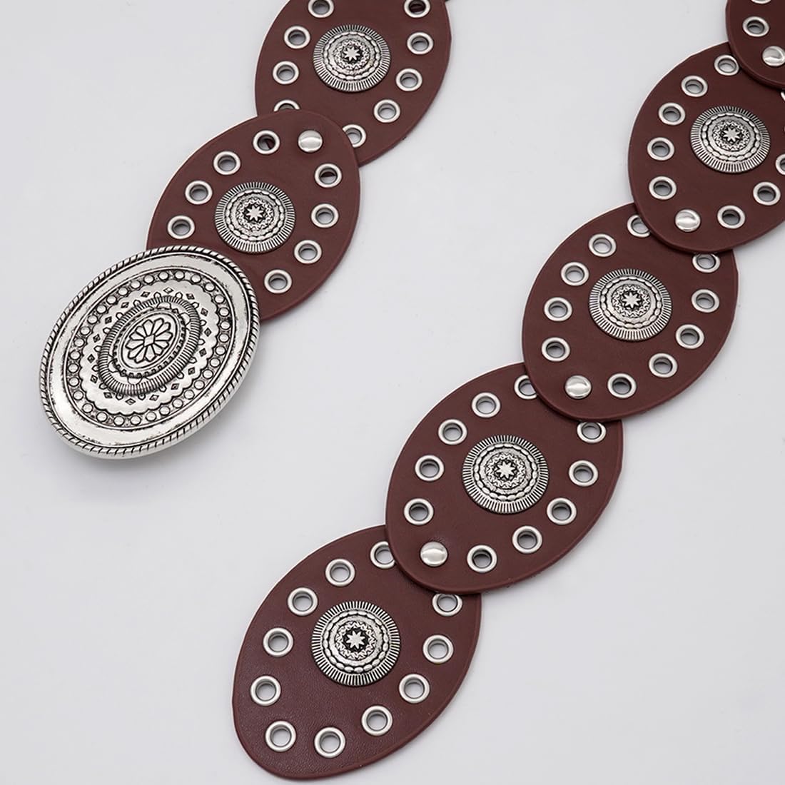 Women's Oval Disc Wide PU Leather Belt Boho Western for Jeans
