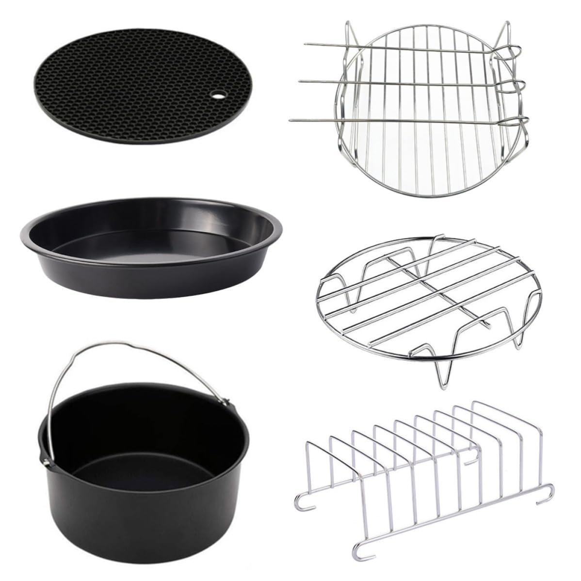 Juego de 6 Accesorios para Freidora de Aire de 6 Pulgadas Acero Inoxidable