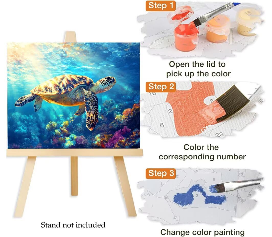 Pintar por Numeros Adultos tortuga marina fondo mar, DIY Painting by Numbers Kits, Pintura por Números Cuadros DIY, con Pinceles, Pinturas Acrílicas, Kit Completo para Painting 60 x 80 cm 0F-179