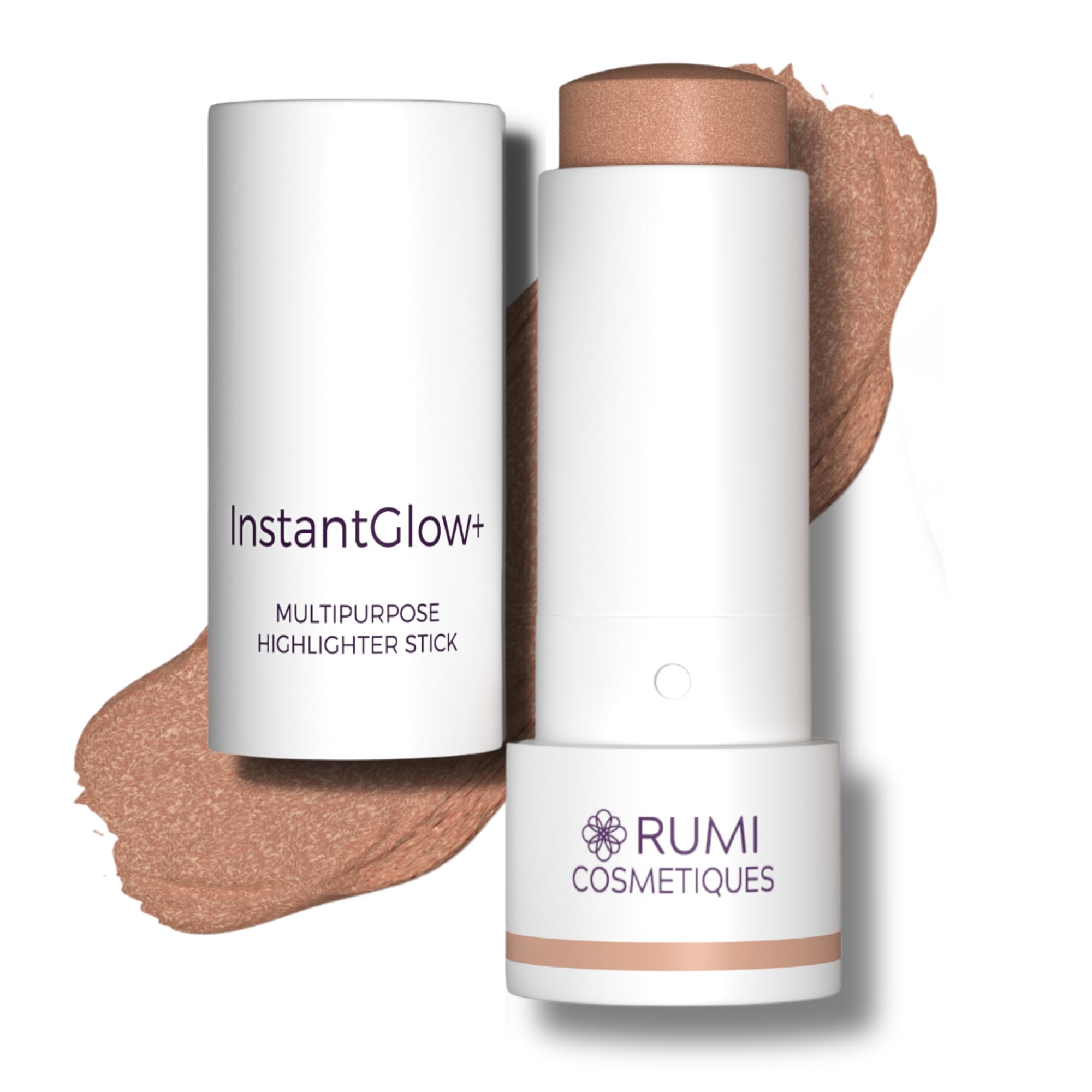 InstantGlow+ Multipurpose 4-in-1 Highlighter Stick For Mature Women - Radiant Glow & Nourishing Formula - For Face, Shoulders, Decolletage - For Sensitive Eyes (Cinnamon, Regular)