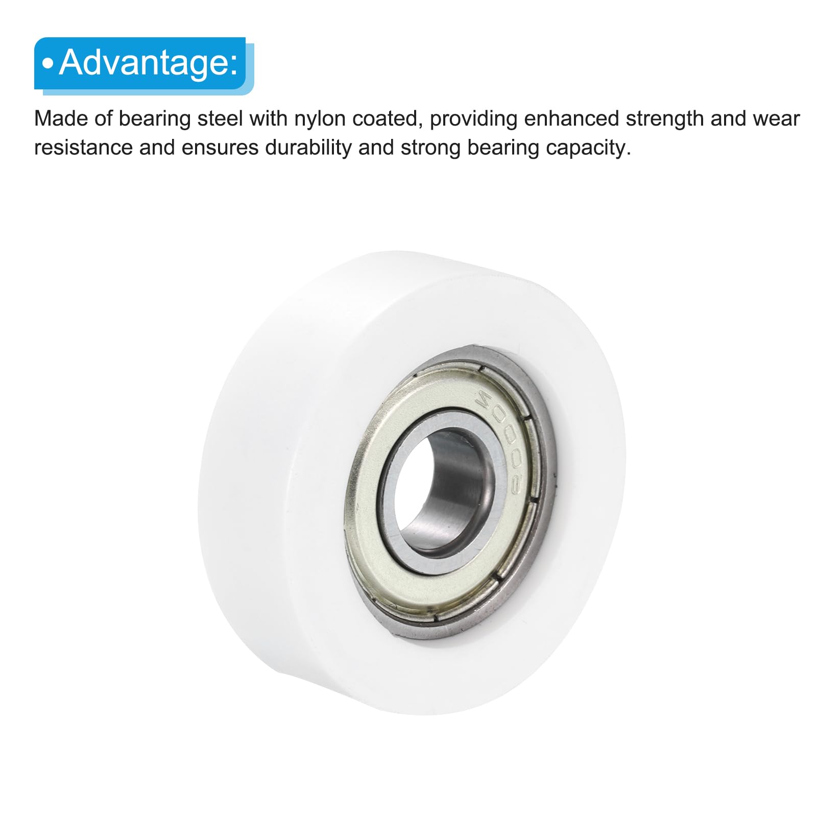 PATIKIL Nylon Pulley Wheel 10x38x12mm, 8 Pack 608zz Bearing Sliding Conveyor Roller Wheel for Door Window Drawer Hardware Driving Mechanical Equipment, White — Amazon image 4