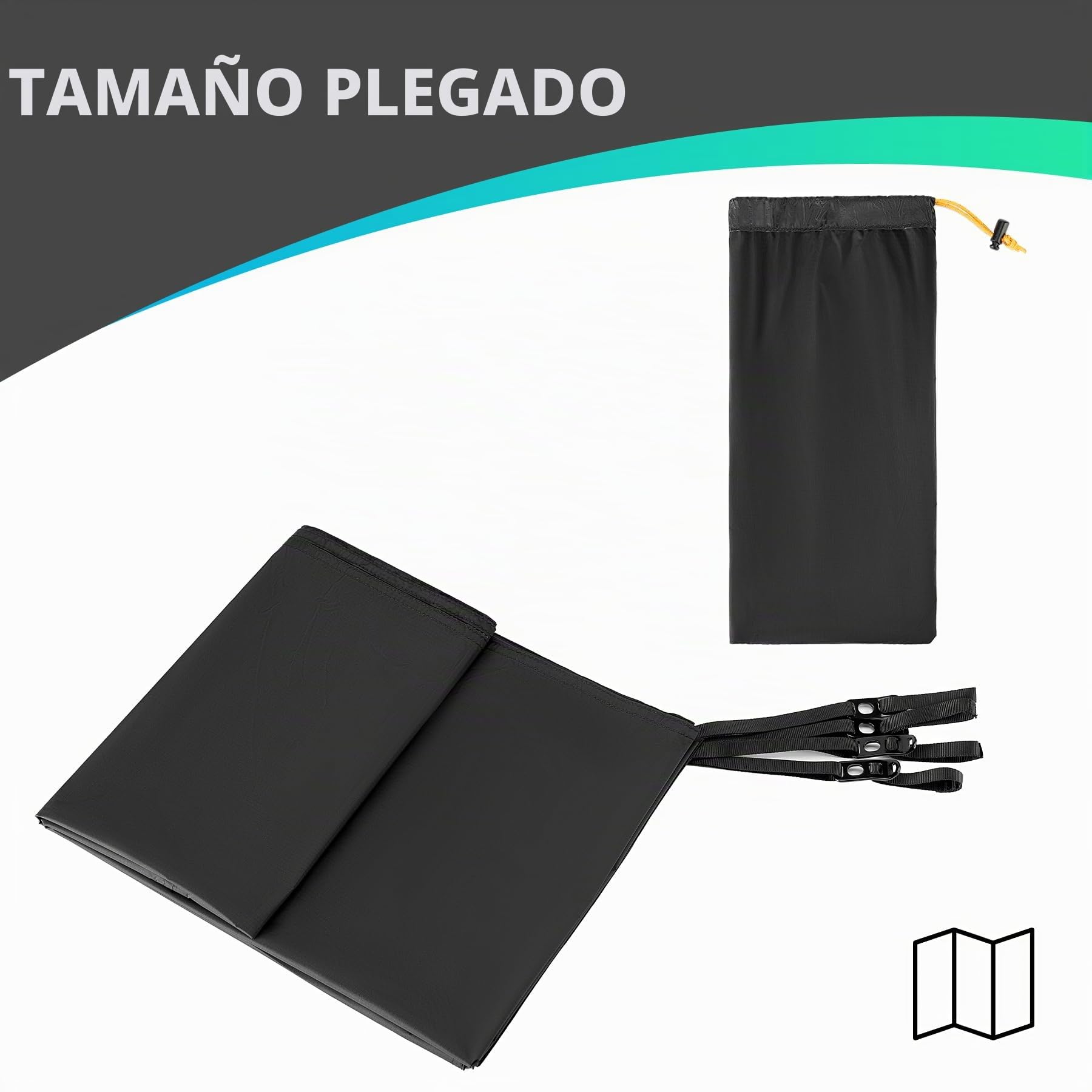 Lona Impermeable para Tienda de Campaña, Protección de Suelo Ligera con Bolsa de Almacenamiento, Ideal para Acampada, Camping y Senderismo, 200 * 110 cm, Negro