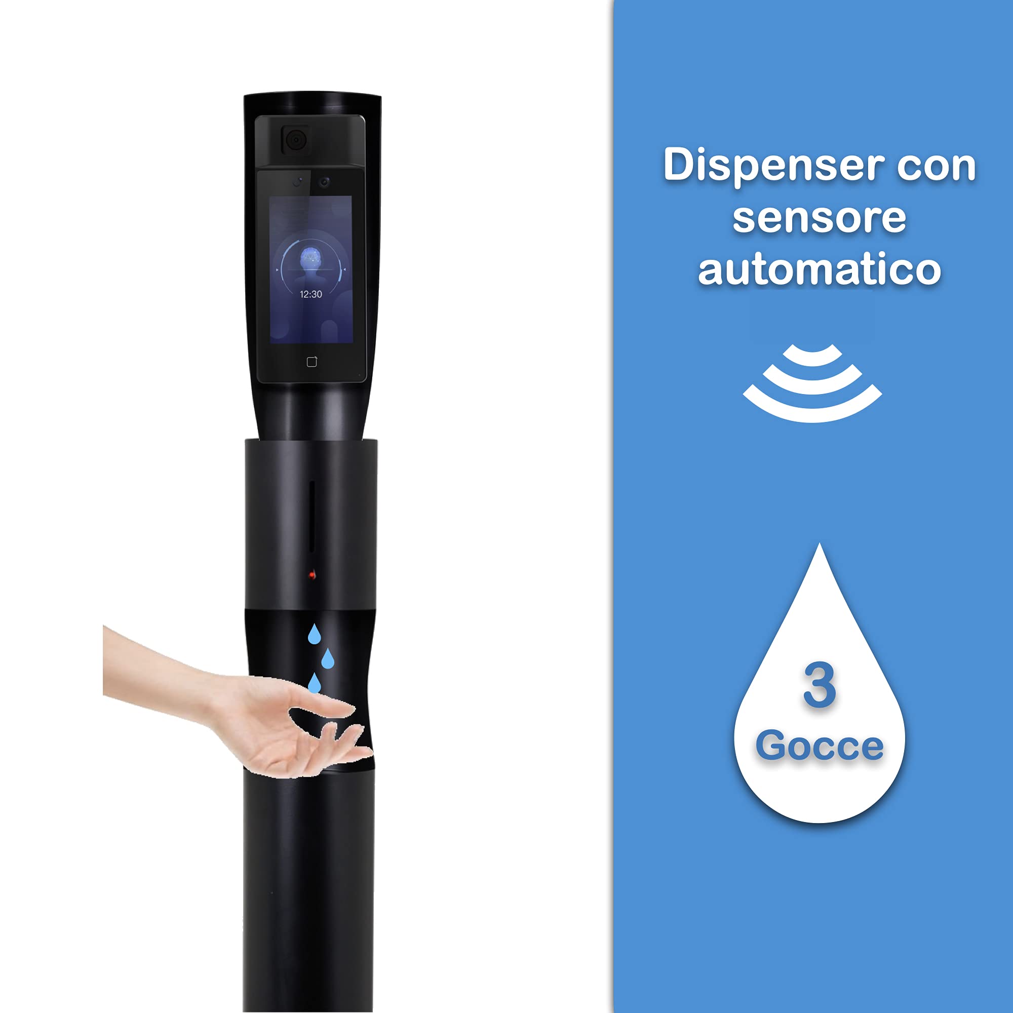 Dispensador gel hidroalcoholico automático Adige | termometro infrarrojos profesional Gocciasana | Distribuidor automatico gel hidroalcohólico