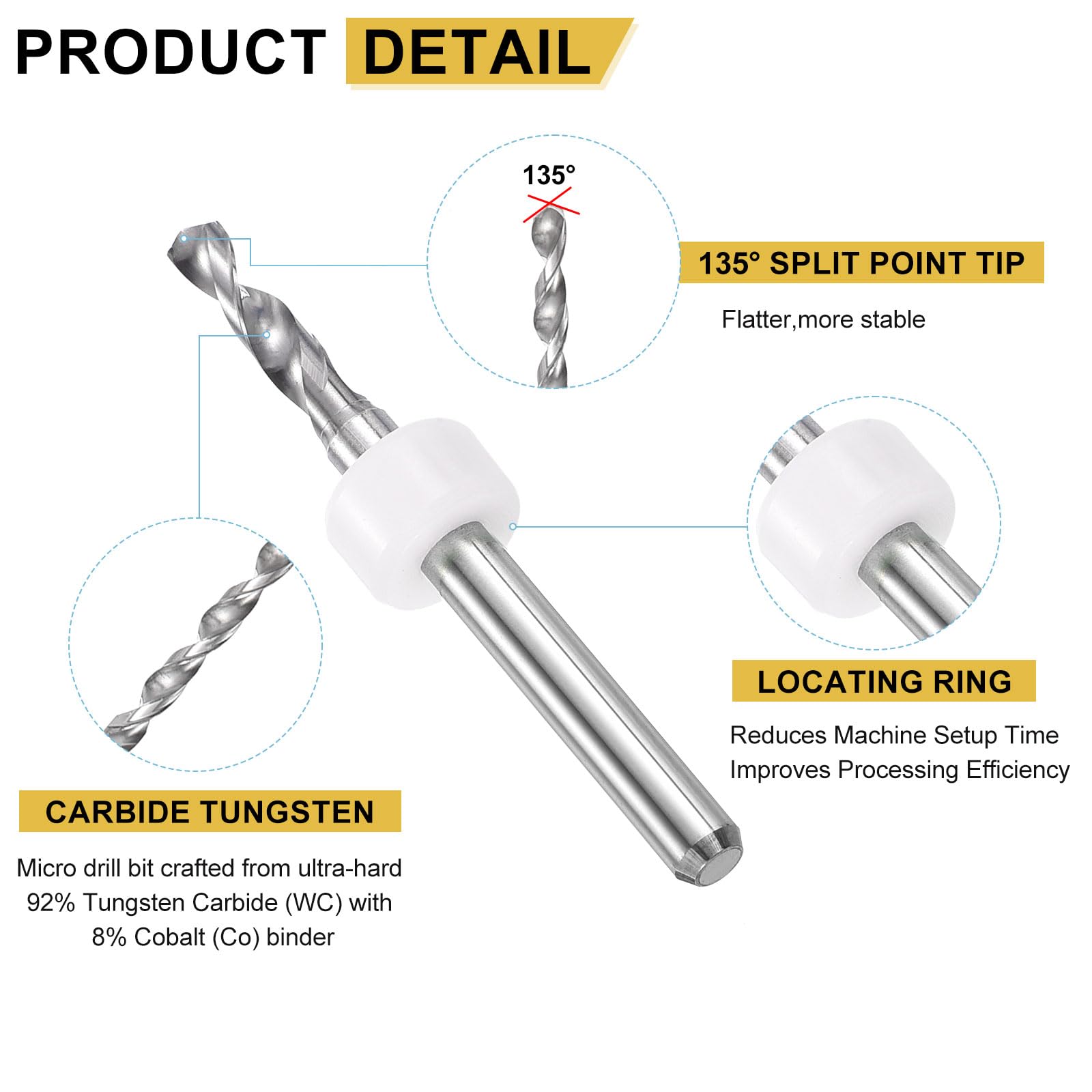 PATIKIL 20 Pack 2.65mm Micro Drill Bits 1/8" Shank Carbide Tungsten Steel 135° Mini Small Bits Print Circuit Board Drilling Tool for CNC Engraving Precision Machinery - Image 4