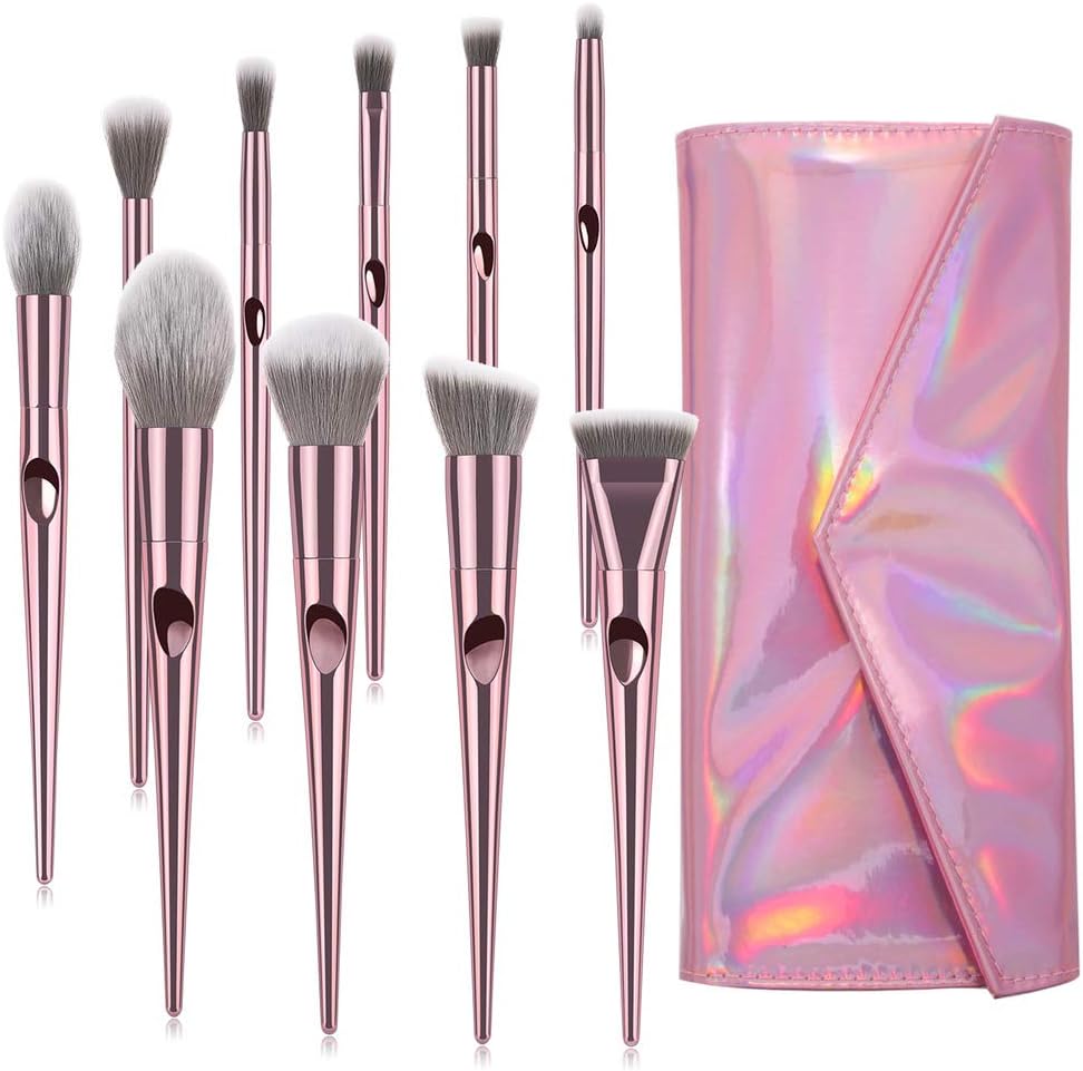 Makeup Brushes, ITME Premium Professional Makeup Brush Set With Purse,10 PCS Synthetic Cosmetics Makeup Brushes For Foundation Blending Blush Powder Blush Concealers Eye Shadows Brushes (Rose Gold)