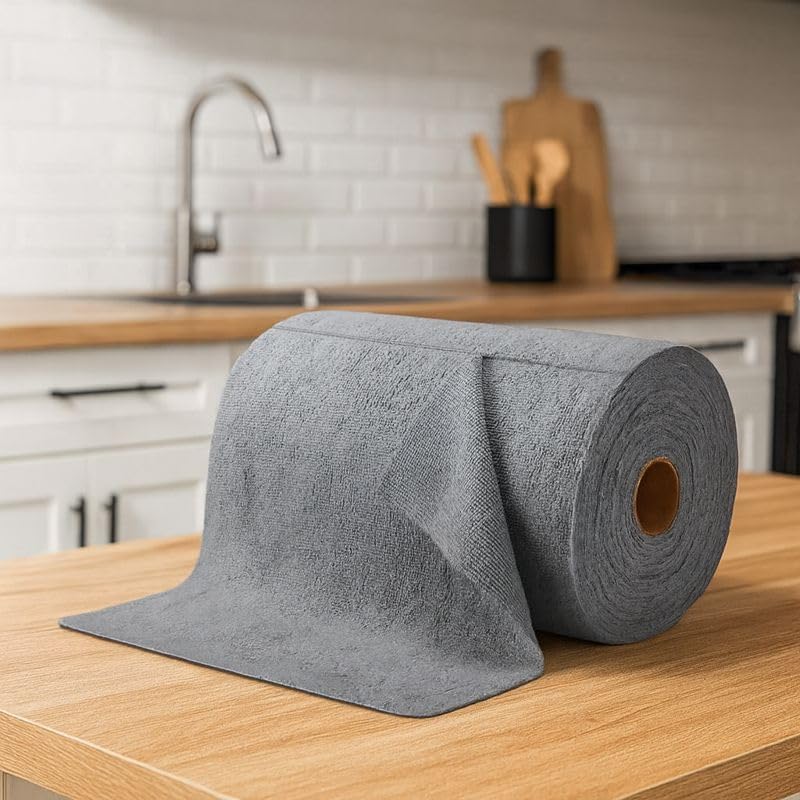 Image of Roseate Microfiber Cleaining Cloth Roll (25x25 cm / 20 Towels) Resuable Tear Away Kitchen Cleaning & Washable Towels for Kitchen, Home, Car, Utensils (Grey 1 Roll)