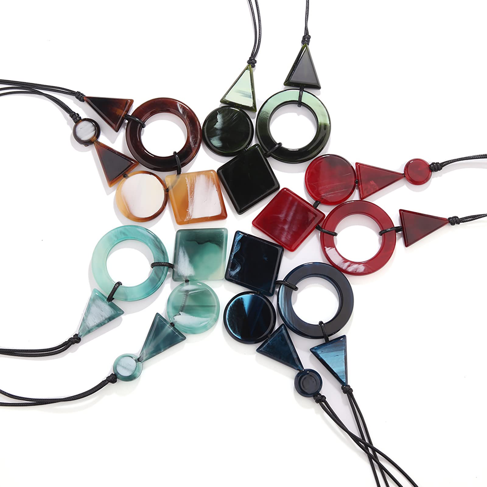 ESNY Collana Lunga con Ciondolo Grande in Acrilico Collana Fatta a Mano Femminile Regolabile con Ciondolo in Resina Nera Black