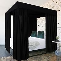 Kmhesvi Black Queen Bed Canopy Curtains - 4 Corner Post Drapes, 90% Lightproof Microfiber for Elegant Bedroom Decor & Deep Sleep