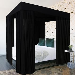 Kmhesvi Black Queen Bed Canopy Curtains - 90% Lightproof 4 Corner Post Drapes for Bedroom Privacy & Romance