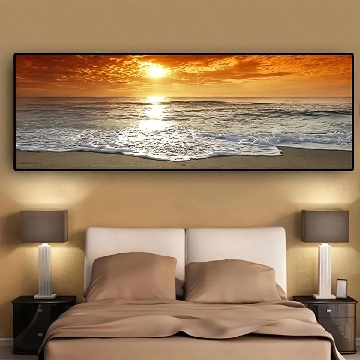 TZKBDMA Stampa su tela panoramica con paesaggio marino al tramonto - Poster artistico scandinavo per soggiorno, decorazione murale con paesaggio naturale (70x210 cm/senza cornice)