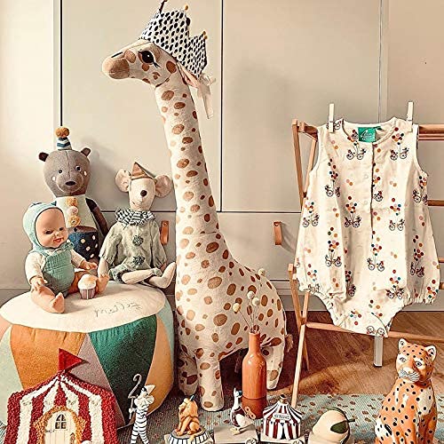 LIXSLT Almofada de pelúcia de girafa de 67 cm, boneca confortável de algodão com desenho animado de