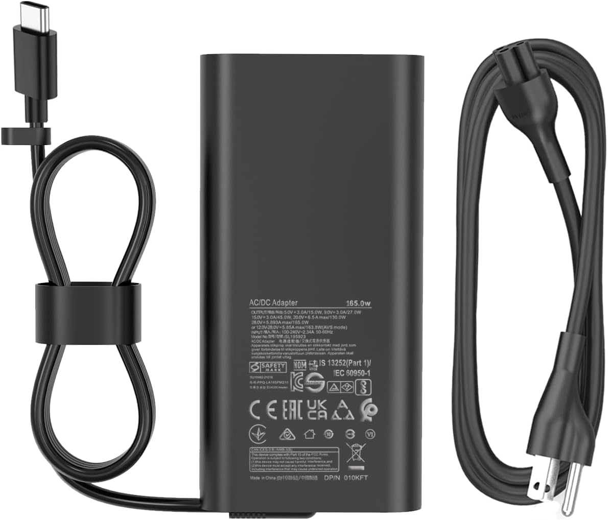 165W USB C Gan AC Adapter Compatible with Dell Precision 5690 5680 3580 3581 Dell XPS 17 15 9720 9730 Latitude 7340 5540 5440 Inspiron-14 16 Plus 7640 7430 Pro Rugged DA165PM210 Laptop Charger