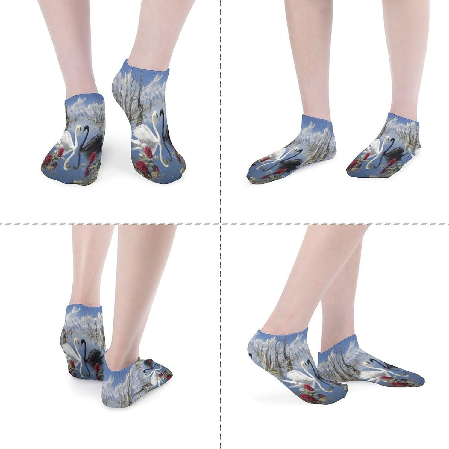 Black And White Swans Socks for Men Women 5 Pairs Ankle Socks